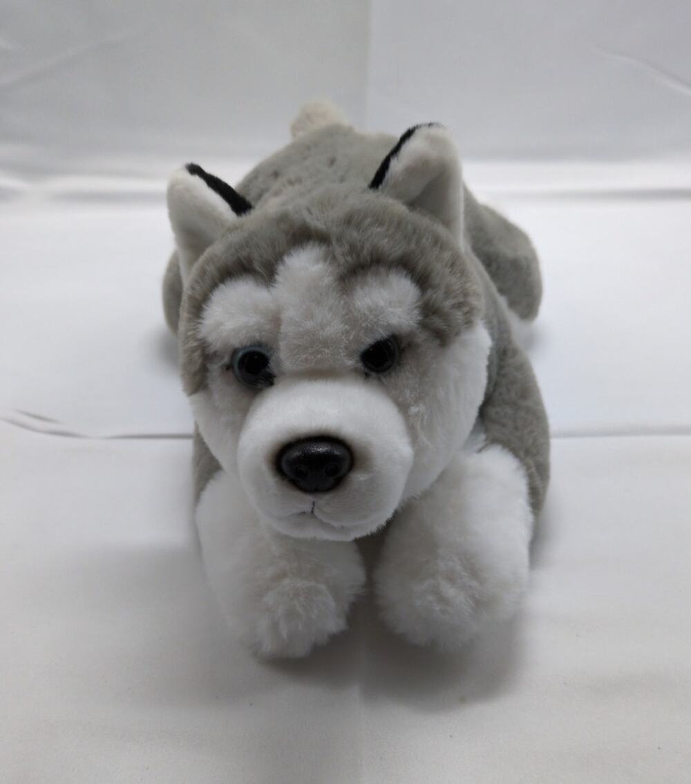 FAO Schwarz Siberian Husky Puppy Plush Stuffed Animal Laying Down 15in Gift Toy